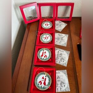 Set of 4 P. Buckley Moss Ornaments New Orig box Santa Skating 2 & Dancing 2